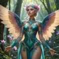 Beautiful elf in a magical forest, 4k, Highly Detailed, Hyper Detailed, Masterpiece, Full Body, Cosmic Nebulae, Full Lips, Pretty Face, Tattoos, Wings, Digital Illustration, Bloom light effect, Cinematic Lighting, Realistic, Sharp Focus, Deviantart, Centered, Beautifully Lit, Bioluminescent, Radiant, Vibrant Colors by Stanley Artgerm Lau, Alphonse Mucha, Greg Rutkowski, Stefan Kostic