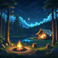 matte painting of a camp fire in the forest at night, Highly Detailed, Beautiful, Digital Painting, Anime, Fantasy by Studio Ghibli