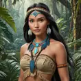 Matte portrait of Disney's Pocohontas in a jungle, Ultra Detailed, Half Body, Beautiful, Matte Painting, Sharp Focus, Portrait, Fantasy by Stanley Artgerm Lau