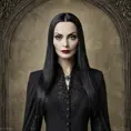 American Gothic Morticia Addams, Gothic and Fantasy, Half Body, Portrait, Threatening