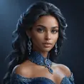 Matte portrait of the beautiful Samira in dark blue, 8k, Highly Detailed, Intricate, Realistic, Sharp Focus, Volumetric Lighting, Fantasy, Elegant by Stanley Artgerm Lau, WLOP, Stefan Kostic