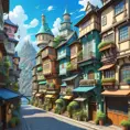 Buildings and homes of a maximalism fantasy city, Highly Detailed, Beautiful, Digital Painting, Anime, Fantasy by Studio Ghibli