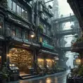 futuristic antique shop, 8k, Dystopian, High Definition, Highly Detailed, Hyper Detailed, Intricate, Intricate Artwork, Intricate Details, Ultra Detailed, Cgsociety, Cybernatic and Sci-Fi, Post-Apocalyptic, Biomechanical, Biopunk, Cassette Futurism, Cyberpunk, Futuristic, Lunarpunk, Pixiecore, Sci-Fi, Science Fiction, Solarpunk, Sparklecore, Unimaginable Beauty, Voidpunk, Matte Painting, Sharp Focus by Stefan Kostic