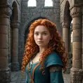 Matte portrait of Disney's Merida of DunBroch inside a castle, Ultra Detailed, Half Body, Beautiful, Matte Painting, Sharp Focus, Portrait, Fantasy by Stefan Kostic