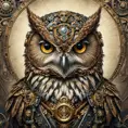 Steampunk portrait of a Owl, inspired by future technology, Highly Detailed, Steampunk