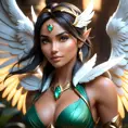 Alluring matte portrait of a beautiful Nidalee with wings, 8k, Highly Detailed, Intricate, Half Body, Realistic, Sharp Focus, Volumetric Lighting, Fantasy, Elegant by Stanley Artgerm Lau, WLOP