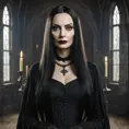 American Gothic Morticia Addams, Gothic and Fantasy, Half Body, Portrait, Threatening