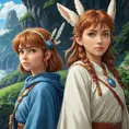 princess nausicaa and princess mononoke, Highly Detailed, Beautiful, Digital Painting, Anime, Fantasy by Studio Ghibli