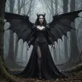 Winged vampiress in a haunted forest, Highly Detailed, Intricate, Gothic, Volumetric Lighting, Fantasy, Dark by Stanley Artgerm Lau