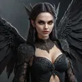 A beautiful winged romanian vampire woman with penetrating eyes, fangs, perfect face, 8k, Hyper Detailed, Intricate Details, Masterpiece, Contemporary, Full Body, Trending on Artstation, Gothic, Deviantart, Concept Art by Stefan Kostic