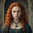 American Gothic Merida of DunBroch, Gothic and Fantasy, Half Body, Portrait, Threatening