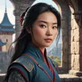 Matte portrait of Mulan inside a castle, Ultra Detailed, Half Body, Beautiful, Matte Painting, Sharp Focus, Portrait, Fantasy by Stefan Kostic