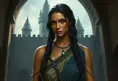 Matte portrait of Pocohontas inside a castle, Ultra Detailed, Half Body, Beautiful, Matte Painting, Sharp Focus, Portrait, Fantasy by Stefan Kostic