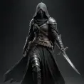 Full body portrait of a Veiled female Assassin with daggers, Highly Detailed, Dark Souls, Volumetric Lighting, Fantasy, Threatening