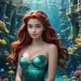 Matte portrait of Disney's Ariel in the under water city of Atlantis, Ultra Detailed, Half Body, Beautiful, Matte Painting, Sharp Focus, Portrait, Fantasy