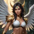 Alluring matte portrait of a beautiful Nidalee with wings, Highly Detailed, Intricate, Half Body, Realistic, Volumetric Lighting, Fantasy, Elegant by Stanley Artgerm Lau, Greg Rutkowski