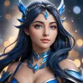 Alluring portrait of a beautiful Irelia from League of Legends in Blue, Highly Detailed, Half Body, Bokeh effect, Photo Realistic, Sharp Focus by Stefan Kostic