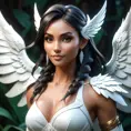 Alluring matte portrait of a beautiful Nidalee with wings, Highly Detailed, Intricate, Half Body, Realistic, Volumetric Lighting, Fantasy, Elegant by Stanley Artgerm Lau, Greg Rutkowski