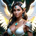 Alluring matte portrait of a beautiful Nidalee with wings, Highly Detailed, Intricate, Half Body, Realistic, Volumetric Lighting, Fantasy, Elegant by Stanley Artgerm Lau, Greg Rutkowski