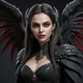 A beautiful winged romanian vampire woman with penetrating eyes, fangs, perfect face, 8k, Hyper Detailed, Intricate Details, Masterpiece, Contemporary, Full Body, Trending on Artstation, Gothic, Deviantart, Concept Art by Stefan Kostic