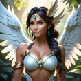 Alluring matte portrait of a beautiful Nidalee with wings, Highly Detailed, Intricate, Half Body, Realistic, Volumetric Lighting, Fantasy, Elegant by Stanley Artgerm Lau, Greg Rutkowski