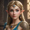 Matte portrait of Princess Zelda with tattoos, 8k, Highly Detailed, Powerful, Alluring, Artstation, Magical, Digital Painting, Photo Realistic, Sharp Focus, Volumetric Lighting, Concept Art by Stanley Artgerm Lau, Greg Rutkowski