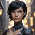 Matte portrait of Cassandra Cain with tattoos, 8k, Highly Detailed, Alluring, Artstation, Bokeh effect, Sharp Focus, Volumetric Lighting, Concept Art by Stanley Artgerm Lau, Greg Rutkowski