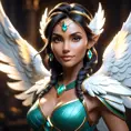 Alluring matte portrait of a beautiful Nidalee with wings, Highly Detailed, Intricate, Half Body, Realistic, Volumetric Lighting, Fantasy, Elegant by Stanley Artgerm Lau, Greg Rutkowski