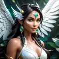 Alluring matte portrait of a beautiful Nidalee with wings, Highly Detailed, Intricate, Half Body, Realistic, Volumetric Lighting, Fantasy, Elegant by Stanley Artgerm Lau, Greg Rutkowski