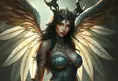 Alluring matte portrait of a beautiful Nidalee with wings, Highly Detailed, Intricate, Half Body, Realistic, Volumetric Lighting, Fantasy, Elegant by Stanley Artgerm Lau, Greg Rutkowski