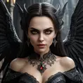 A beautiful winged romanian vampire woman with penetrating eyes, fangs, perfect face, 8k, Hyper Detailed, Intricate Details, Masterpiece, Contemporary, Full Body, Trending on Artstation, Gothic, Deviantart, Concept Art by Stefan Kostic