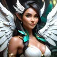 Alluring matte portrait of a beautiful Nidalee with wings, Highly Detailed, Intricate, Half Body, Realistic, Volumetric Lighting, Fantasy, Elegant by Stanley Artgerm Lau, Greg Rutkowski