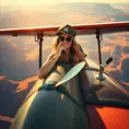 A confident woman piloting a vintage airplane over the Grand Canyon, Highly Detailed, Half Body, Gorgeous, Stunning, Elegant by Stanley Artgerm Lau