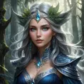 A mystical and enigmatic sorceress with eyes that shimmer like starlight, amidst a dreamlike, mist-shrouded forest, Highly Detailed, Half Body, Gorgeous, Stunning, Elegant by Stanley Artgerm Lau