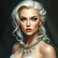 A mesmerizingly beautiful woman with platinum blonde hair, icy blue eyes, and a regal bearing, exuding power and sophistication, Highly Detailed, Half Body, Gorgeous, Stunning, Elegant by Stanley Artgerm Lau