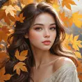 A soft-spoken poetess with an aura of quiet introspection, surrounded by the gentle whispers of autumn leaves, Highly Detailed, Half Body, Gorgeous, Stunning, Elegant by Stanley Artgerm Lau