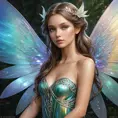 An ethereal fairy from Celtic mythology, wings shimmering with iridescent hues, Highly Detailed, Half Body, Gorgeous, Stunning, Elegant by Stanley Artgerm Lau