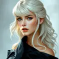 A mesmerizingly beautiful woman with platinum blonde hair, icy blue eyes, and a regal bearing, exuding power and sophistication, Highly Detailed, Half Body, Gorgeous, Stunning, Elegant by Stanley Artgerm Lau