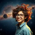 A brilliant and adventurous astrophysicist with an infectious enthusiasm and wild, curly brown hair, set against the breathtaking backdrop of a starry galaxy, Highly Detailed, Half Body, Gorgeous, Stunning, Elegant by Stanley Artgerm Lau