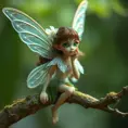 a mischievous fairy with delicate wings and sparkling emerald eyes, perched on a mossy branch, Highly Detailed, Half Body, Gorgeous, Stunning, Elegant by Stanley Artgerm Lau