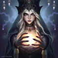 a mysterious sorceress with long silver hair and piercing violet eyes, holding a glowing orb in her hands, Highly Detailed, Half Body, Gorgeous, Stunning, Elegant by Stanley Artgerm Lau