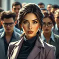 a confident woman with a determined expression, leading a team of people, Highly Detailed, Half Body, Gorgeous, Stunning, Elegant by Stanley Artgerm Lau