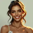 A captivatingly beautiful woman with warm brown eyes, sun-kissed skin, and a mischievous grin, radiating joy and vitality, Highly Detailed, Half Body, Gorgeous, Stunning, Elegant by Stanley Artgerm Lau