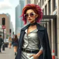 A stylish fashionista in a modern urban setting, sporting a chic outfit and oversized sunglasses, her confident stance and vibrant hairstyle making her the center of attention., Highly Detailed, Half Body, Gorgeous, Stunning, Elegant by Stanley Artgerm Lau