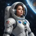 A confident astronaut floating among stars, wearing a spacesuit designed like a ball gown, Highly Detailed, Half Body, Gorgeous, Stunning, Elegant by Stanley Artgerm Lau