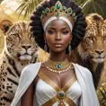 An elegant queen from ancient Africa, surrounded by wildlife in her kingdom, Highly Detailed, Half Body, Gorgeous, Stunning, Elegant by Stanley Artgerm Lau