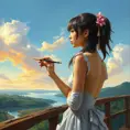 a creative woman painting a beautiful landscape, Highly Detailed, Half Body, Gorgeous, Stunning, Elegant by Stanley Artgerm Lau