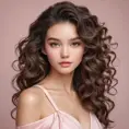 An elegant brunette with soft curls framing her face, dressed in a pastel pink丝绸衫搭配白色短裤，优雅地坐在一把藤椅上，手中拿着一本书, Highly Detailed, Half Body, Gorgeous, Stunning, Elegant by Stanley Artgerm Lau