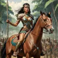 A powerful amazonian warrior on a horse, leading her tribe into battle, Highly Detailed, Half Body, Gorgeous, Stunning, Elegant by Stanley Artgerm Lau