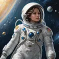 A confident astronaut floating among stars, wearing a spacesuit designed like a ball gown, Highly Detailed, Half Body, Gorgeous, Stunning, Elegant by Stanley Artgerm Lau